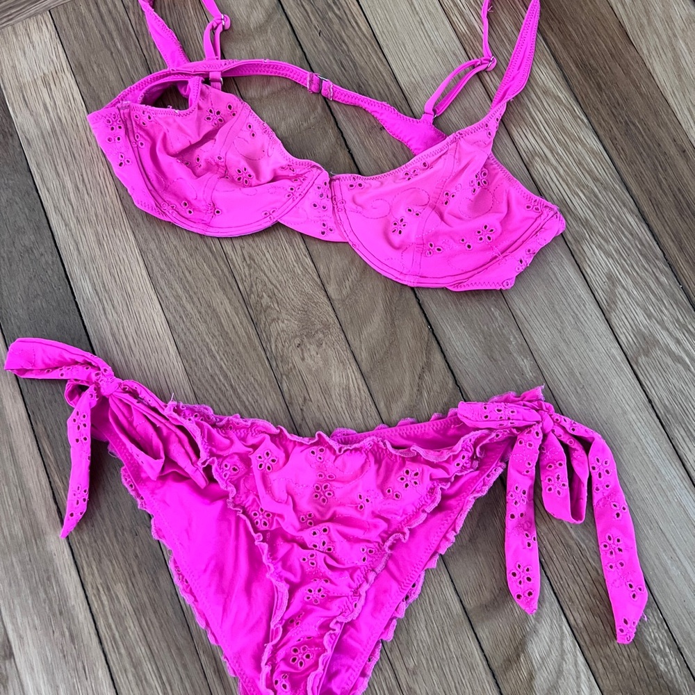 Frankie’s Pink Eyelet Tie-Side Bikini Set